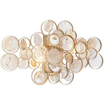Image of Merano Lighting - Merano Carbonia 2 Light Wall Lamp Antique Gold Paint, Clear & Amber Glass