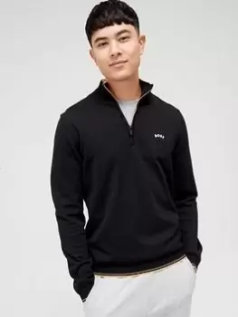 Image of BOSS Zitom Quarter Zip Knitted Jumper - Black, Size L, Men