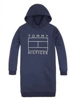 Image of Tommy Hilfiger Girls Flag Hooded Sweat Dress - Navy
