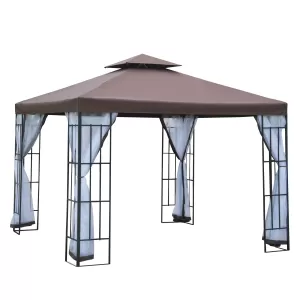 Image of Outsunny 3m x 3m Gazebo Marquee Metal Party Tent Canopy Pavillion Patio Garden Shelter Steel Frame with mesh sidewall and Water strip Coffee