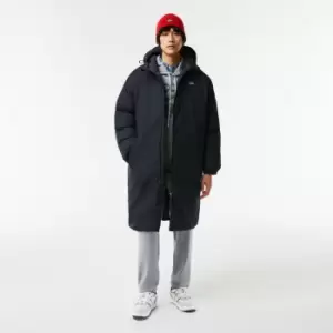 Image of Mens Lacoste Branded Inscription Long Puffer Jacket Size 50 Black