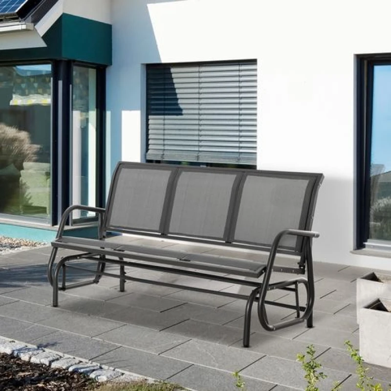 Image of Outsunny 3-Seat Glider Rocking Chair for 3 People Garden Bench Grey Grey