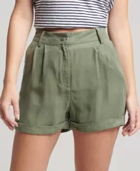 Image of Superdry Womens Cupro Shorts Green / Thyme - Size: 10