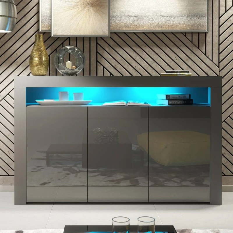Image of Creative Furniture Aether Sideboard 155cm - Dark Grey with Gloss Doors & LED Lights Dark Grey Unisex