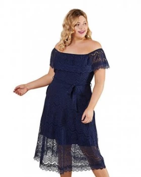 Image of Yumi Curves Bardot Lace Dress With Tie B