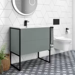 Image of 1000mm Grey Freestanding Vanity Unit with Basin - Nero