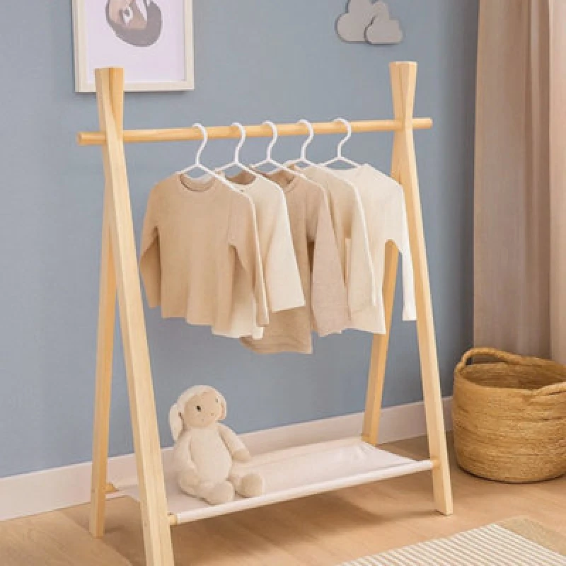 Image of idooka Childrens Clothes Rail Hanging Wardrobe Storage Wooden Kids Boys Girls Dress Up Natural unisex