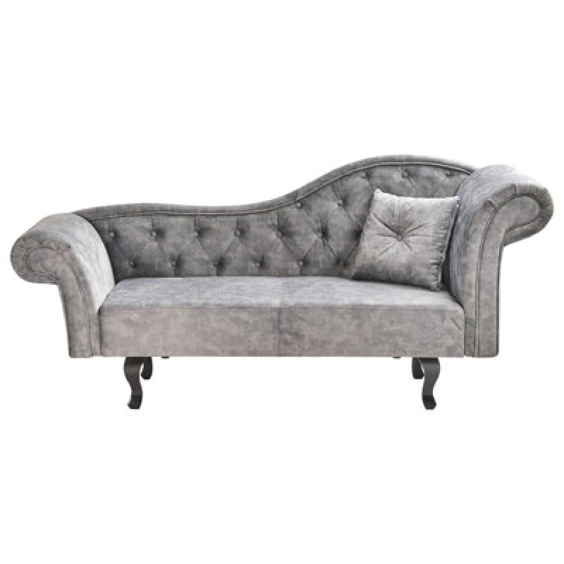 Image of Beliani Right-Hand Chaise Lounge Lattes Ii Velvet Grey With Cushion