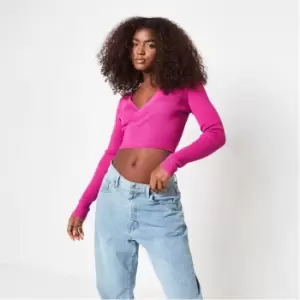 Image of Missguided Rib Wrap Front Knit Crop Top - Purple