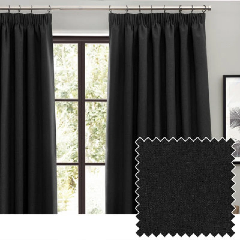 Image of Furn Furn Dawn Blackout Pencil Pleat Curtain Pair Size: 117cm width x 137cm drop Black 117cm width x 137cm drop Unisex 5025532854094