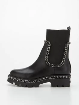 Image of Guess Chain Detail Chunky Chelsea Boots - Black, Size It/Eu 39 = UK 6, Women