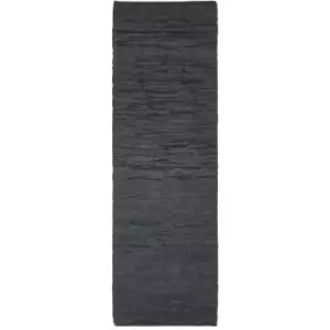 Image of Denver Leather Woven Rug Black, 66 x 200cm - Black - Homescapes