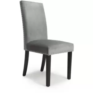 Image of Shankar - Pair Of Randall Stud Detail Brushed Velvet Grey Dining Room Chair Black Legs
