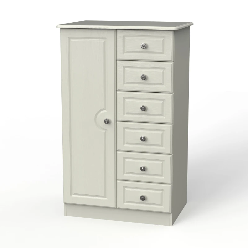 Image of Ready Assembled 2 U Stirling 1 Door 5 Drawer Childrens Wardrobe (Ready Assembled) in Taupe Unisex