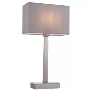 Image of Table Lamp Matt Nickel Plate & Grey Fabric 60W E27 Base & Shade e10476