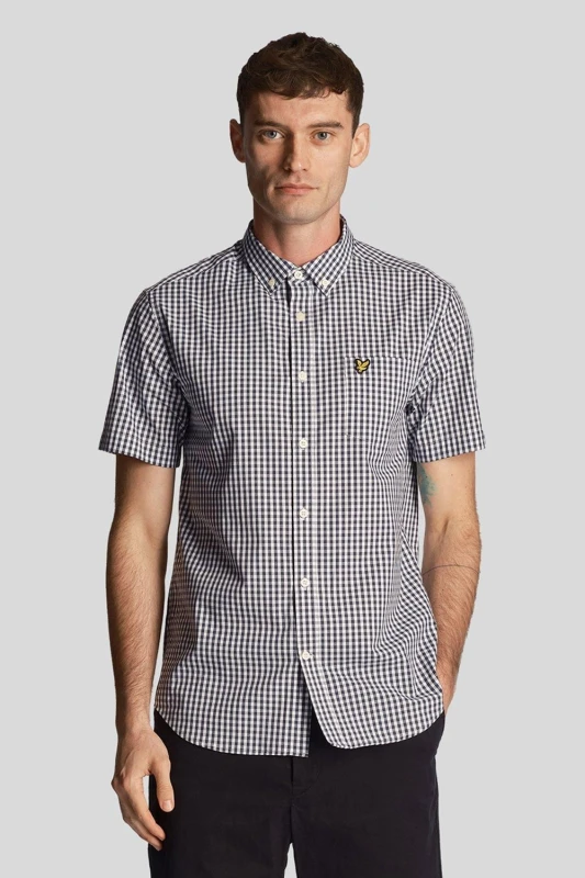Image of Lyle & Scott Mens Gingham Short Sleeve Shirt Navy Size: Small Navy Male S