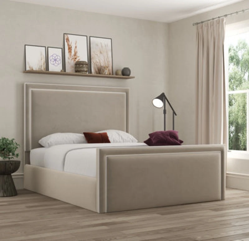 Image of Ds Living Verona Pipping Upholstered Bistra Beige Bed