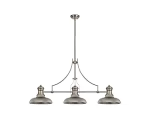 Image of 3 Light Telescopic Ceiling Pendant E27 With 30cm Round Glass Shade, Polished Nickel, Smoked