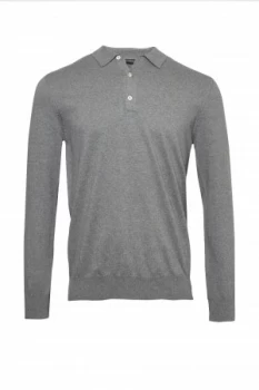 Image of Mens French Connection Stretch Cotton Long Sleeve Polo Shirt Mid Grey
