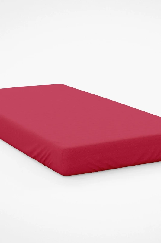 Image of Belledorm Easy Care 200 Thread Count Cotton Polyester Percale 28cm Fitted Sheet in Red Size: Single Red Unisex Single