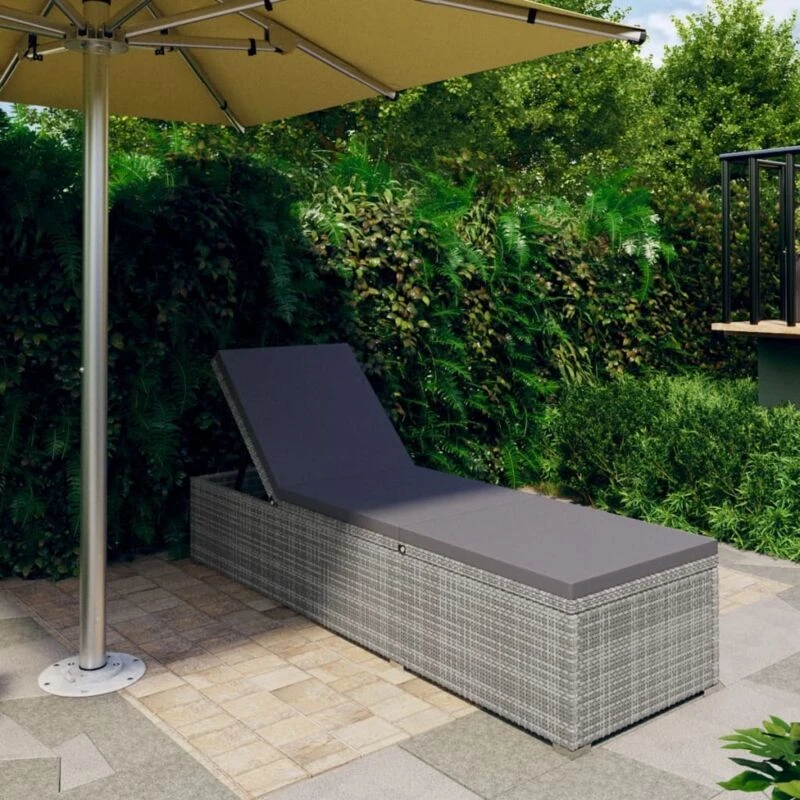 Image of VIDAXL Sun Lounger with Dark Grey Cushion Poly Rattan Grey Vidaxl 8720286663578
