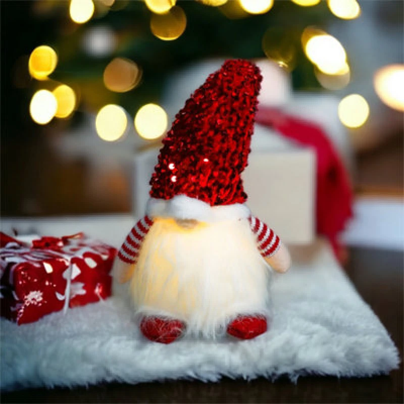 Image of Xmas Haus Light Up Christmas Nordic Gonk Decoration with Warm White LED - Red ELV-942760