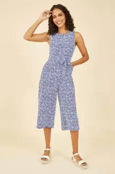 Image of Blue Ditsy Floral Print Culotte Jumpsuit