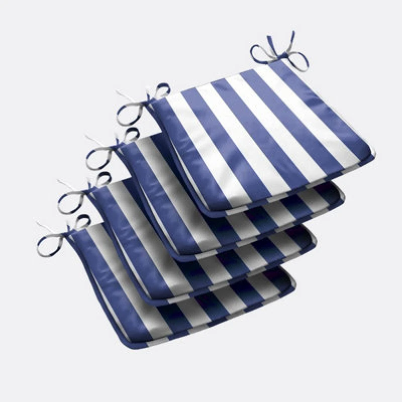 Image of Luxury Living Wide Striped Outdoor Tapezoid Shape Seat Pad in Blue Size: 4 Pack Blue Unisex 4 Pack