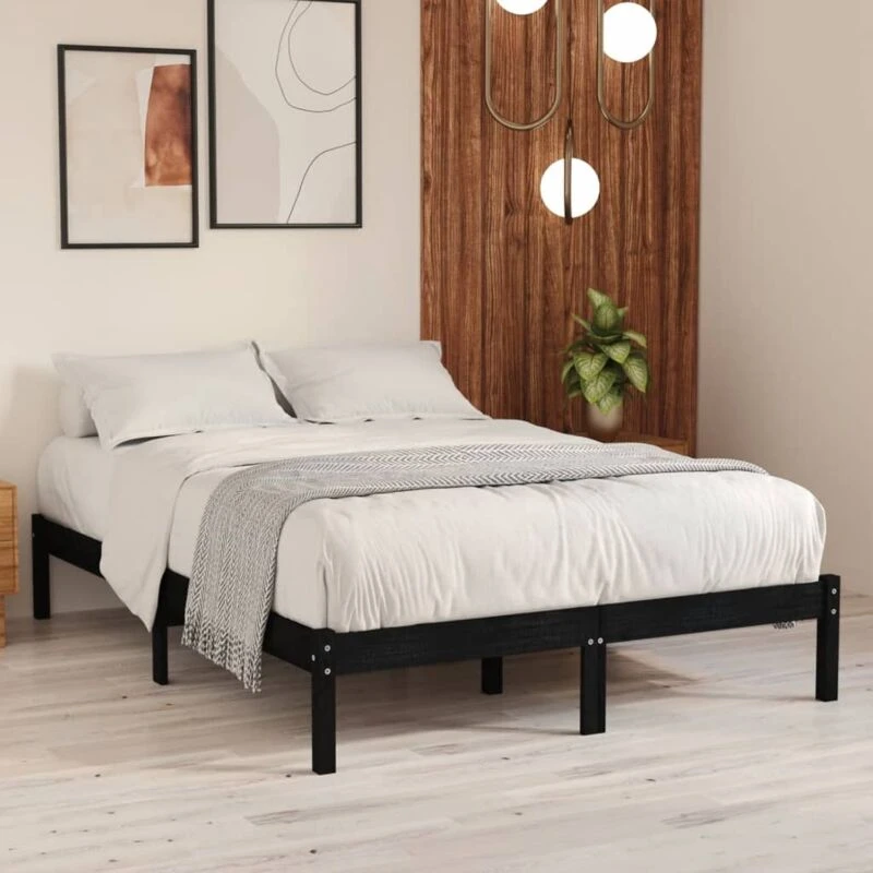 Image of VIDAXL 810041 Bed Frame without Mattress Black Solid Wood 200x200cm vidaXL 8720286762677