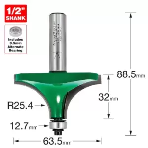 Image of Trend CraftPro Bearing Guided Round Over and Ovolo Router Cutter 63.5mm 32mm 1/2"