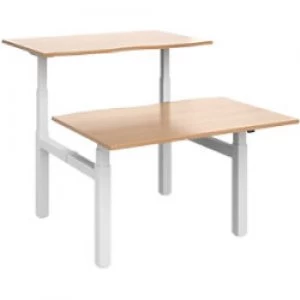 Image of Elev8² Rectangular Sit Stand Back to Back Desk with Beech Coloured Melamine Top and White Frame 4 Legs Touch 1200 x 1650 x 675 - 1300 mm