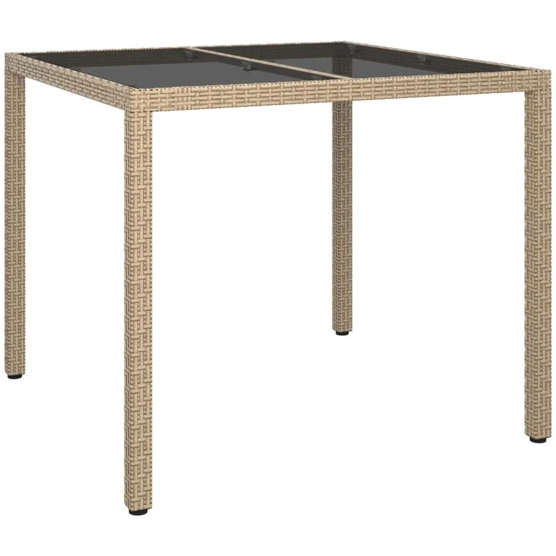 Image of VIDAXL Garden Table 90x90x75cm Tempered Glass and Poly Rattan Beige Vidaxl 8720286666395