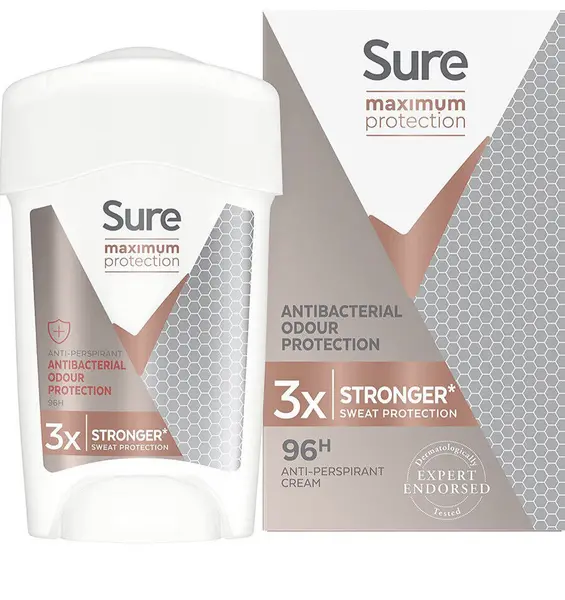 Image of Sure Maximum Protection Antibacterial Odour Protection Deodorant Cream 45ml