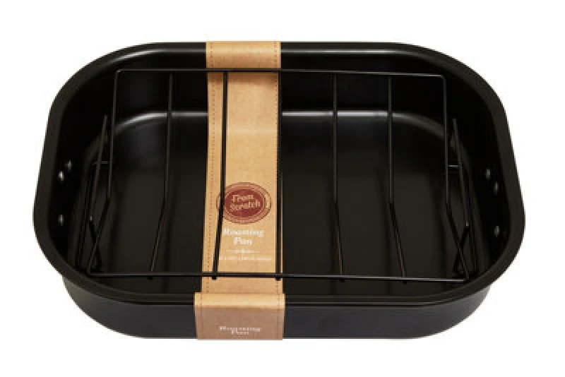 Image of Orsina Large Black Roasting Tin With Rack, Non-Stick Carbon Steel Tin For Even Roasting, Includes Removable Rack