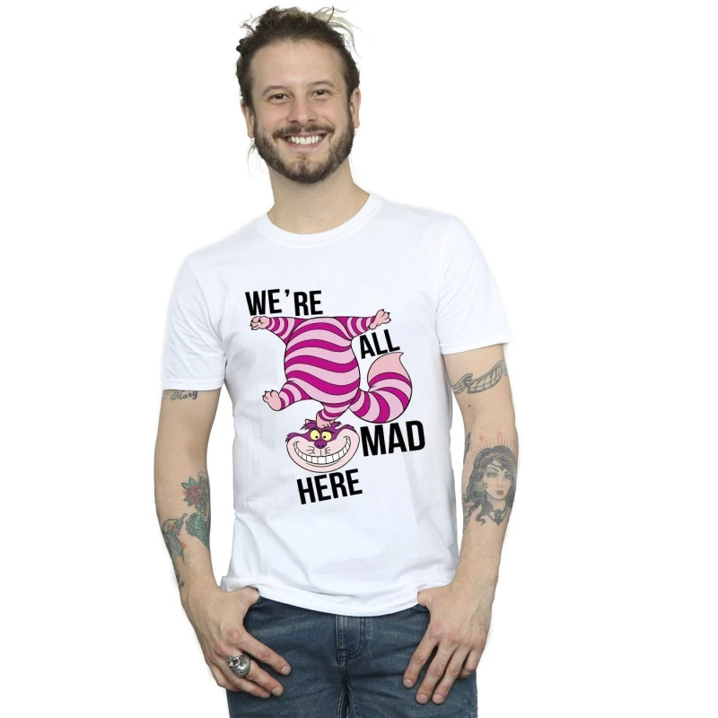 Image of Disney Men Alice In Wonderland All Mad Here T-Shirt in White Size: Small White S Male 5063283641310
