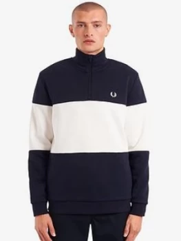Image of Fred Perry Colourblock Half Zip Sweatshirt - Navy, Size S, Men