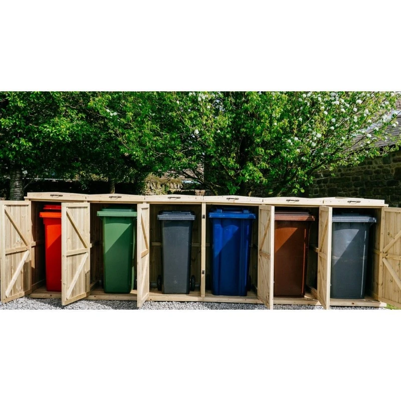 Image of Buttercup Farm Chatburn Sextet Wheelie Bin Store, Fits 3x 180L or 240L & 3x 140L Bin in Brown Brown Unisex
