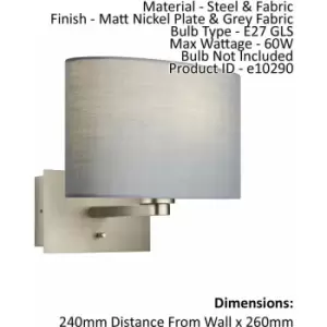 Image of Loops - Wall Light & Shade Matt Nickel & Grey Fabric 60W E27 usb Socket e10290