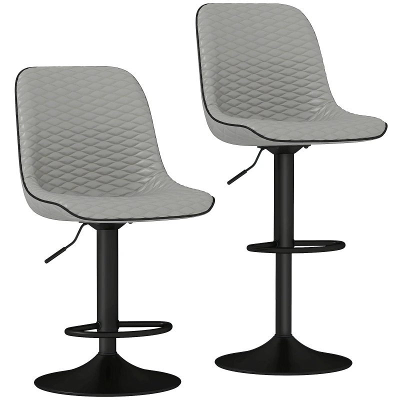 Image of HOMCOM Set of 2 Bar Stools - Adjustable Swivel Breakfast Barstools - Grey TJ Hughes 5063603225725