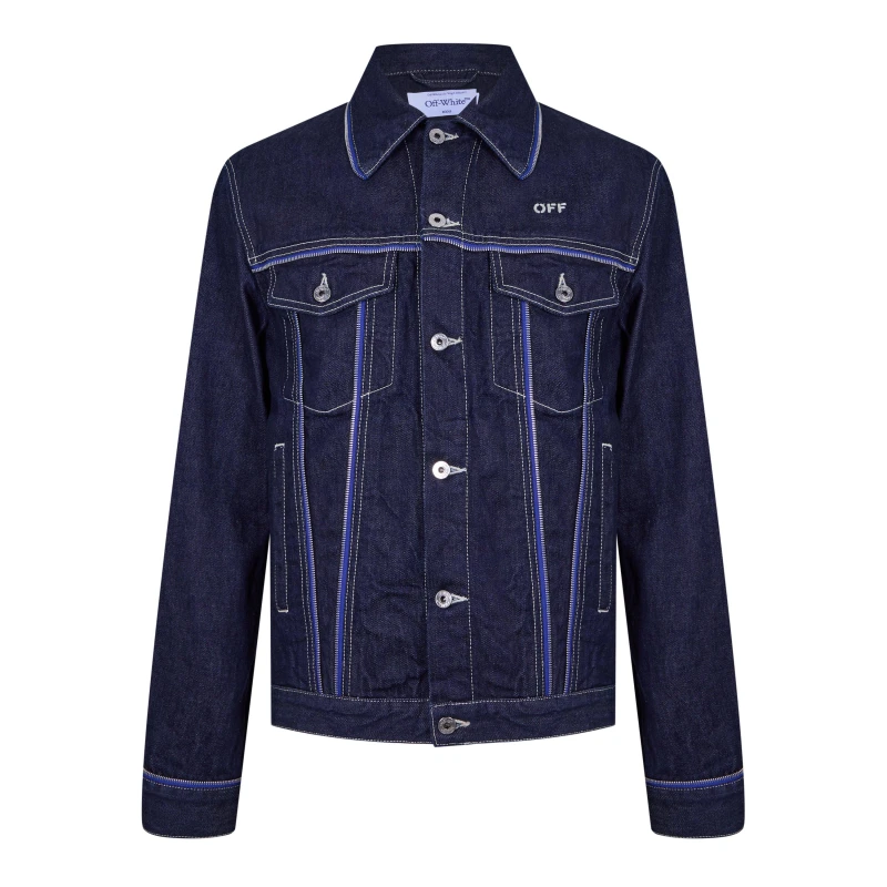 Image of Off White Mens Zip Embellished Denim Jacket Sierra Leone male S