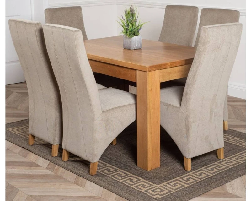 Image of Thats Furniture Dakot 127 x 82cm Oak Small Dining Table & 6 Lola Fabric Chairs in Grey Size: 127 x 82cm Grey Unisex 127 x 82 cm