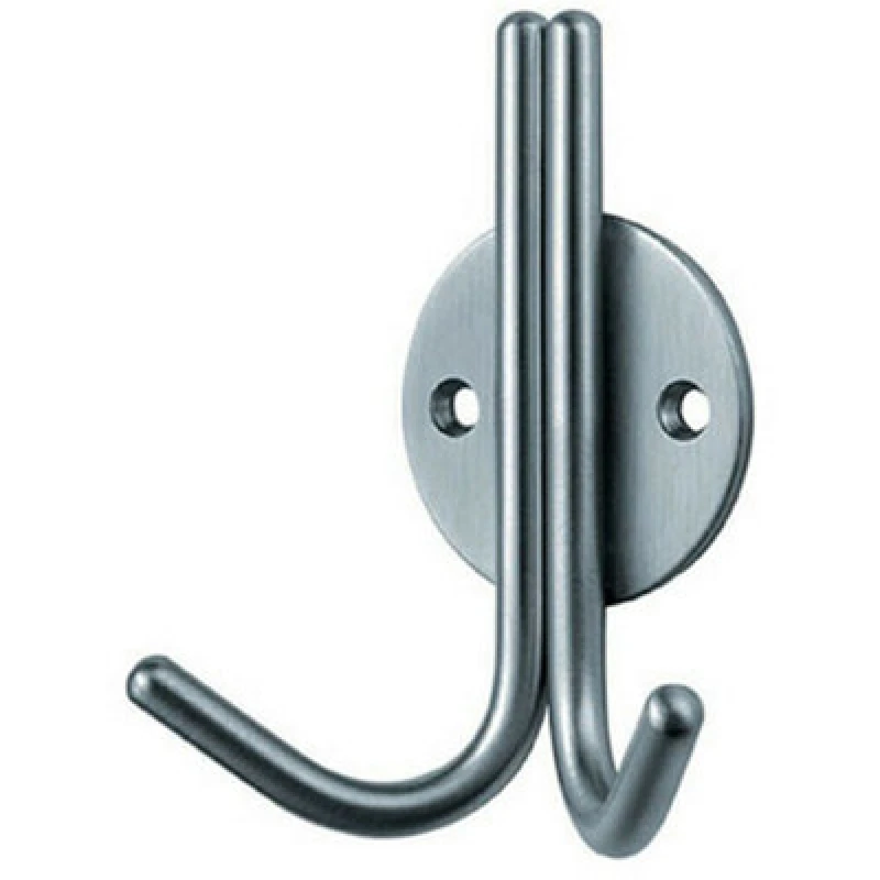 Image of Loops Slimline Double Coat Hook on Round Rose 35mm Projection Satin Stainless Steel Metallics