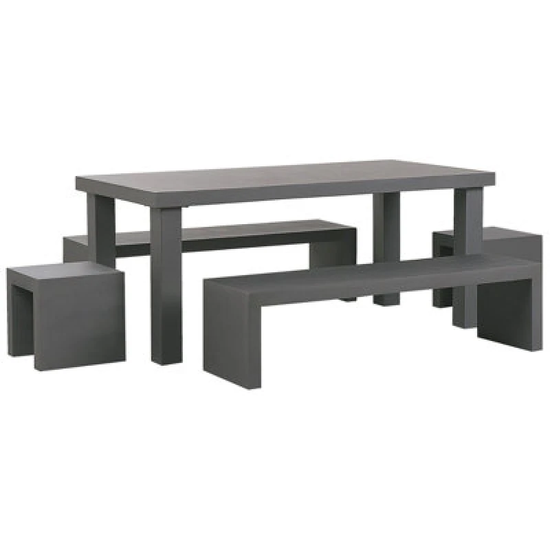 Image of BELIANI Garden Dining Set with Benches and Stools 6 Seater TARANTO Concrete Grey 229063