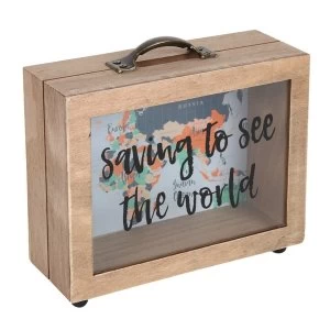 Image of Saving to See The World Map Print Money Box