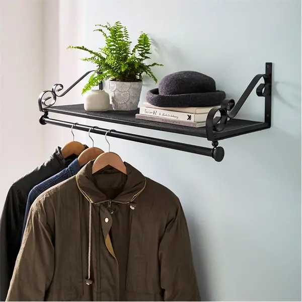 Image of Studio Heavy Duty Wall Mounted Clothes Rail & Shelf - Black 82x30x27cm