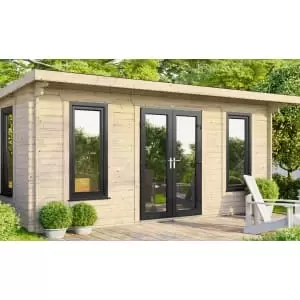 Image of Power Sheds 18 x 12ft Central Doors Pent Notched Logs Log Cabin