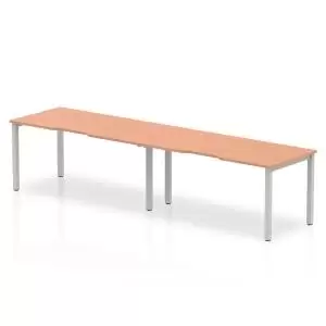 Image of Single Silver Frame Bench Desk 1600 Beech 2 Pod