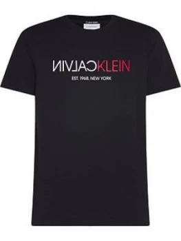Image of Calvin Klein Text Reverse Front Logo T-Shirt - Black