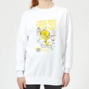 Image of Looney Tunes Tweety Pie More Puddy Tats Womens Sweatshirt - White - M