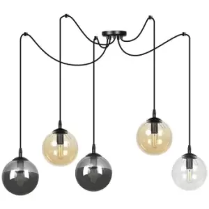 Image of Emibig Gigi Black Glass Globe Cluster Pendant Ceiling Light with Clear, Graphite, Amber Glass Shades, 5x E14